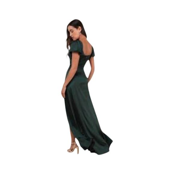 Lulus Ultimate Sweetness Emerald Green Satin Flutter Sleeve Maxi Dress - Size M - Picture 2 of 5